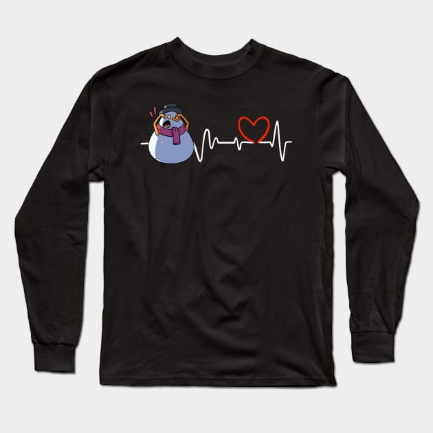Heartbeat Christmas Snowman Face Warming Up Heart Frequency Long Sleeve T-Shirt by alcoshirts